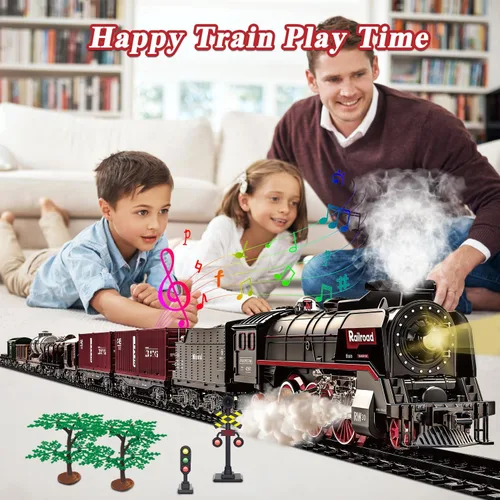 Miniatura 6 de Juego de Tren para Niños, Juguetes de Tren Eléctrico con Luces Realistas, Sonidos y Humo, Modelo de Tren de Navidad, Regalos para Niños Pequeños