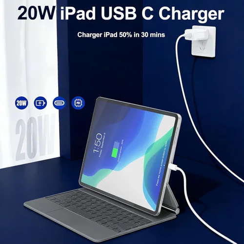 Miniatura 2 de Cargador rápido USB C para iPad, cargador rápido para iPad 2018-2026, bloque de pared con cable USB C a C de 3 pies para iPad Pro M5/M4/13/12.9/11