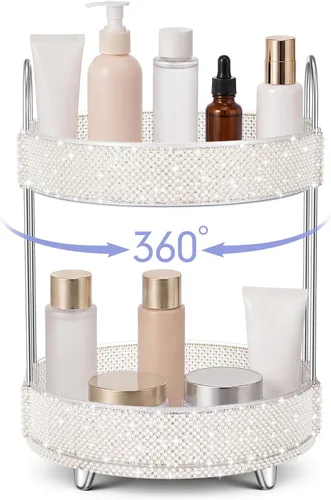 Miniatura 13 de Honeydak - Organizador de perfume giratorio de 360 grados, regalo para mujeres, organizador de cuidado de la piel con diamantes de imitación
