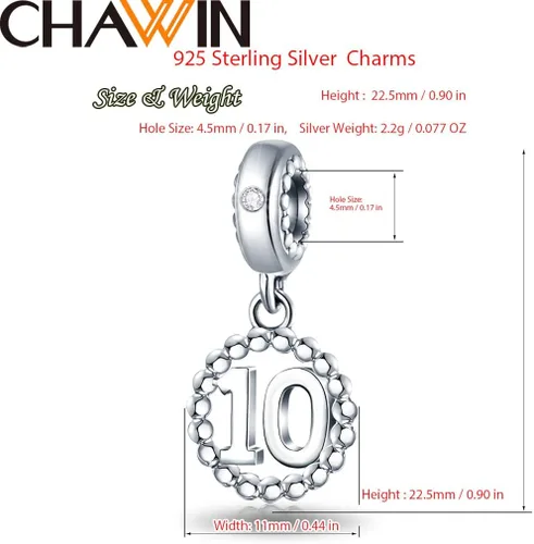 Miniatura 2 de 16 17 18 19 20 21 22 24 25 26 30 32 33 35 37 40 49 50 60 69 77 80 88 99 dijes de plata de ley 925 que se ajustan a pulserascollar Pandora colgantes