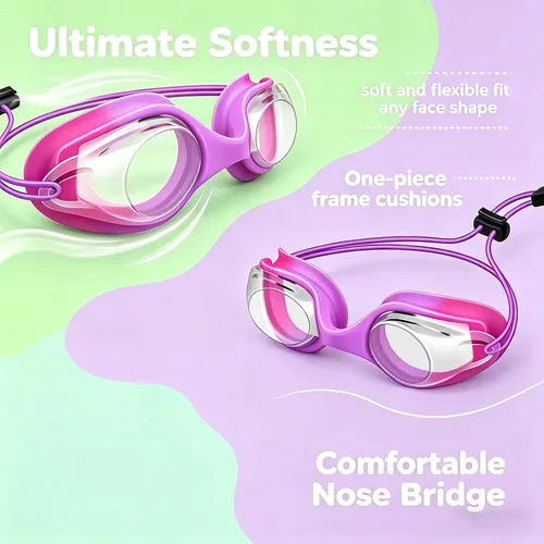 Miniatura 4 de Gafas de natación para niños, paquete de 2 gafas de natación de protección completa, sin fugas, antivaho para niños de 3 a 14 años Verde y Púrpura