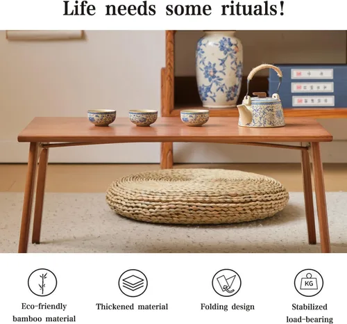Miniatura 7 de JIKUGO Mesa de piso japonesa no requiere montaje, mesa de café plegable de bambú de nogal para dormitorio, 26 x 15.8 x 11.8 pulgadas, muebles