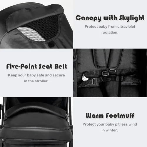 Miniatura 5 de Baby Joy - Cochecito de bebé, 2 en 1 convertible para cochecito de bebé, cochecito con cubierta para pies, soporte para tazas, gran espacio de Negro