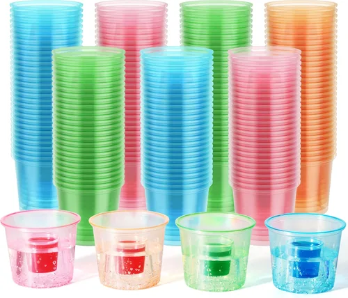 Miniatura 11 de JOLLY CHEF 100 vasos de bombardero desechables de plástico de color, altamente duraderos y reutilizables, perfectos para tomas de boda, día de San