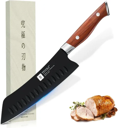 Miniatura 12 de TIVOLI Juego de 15 cuchillos de cocina de acero inoxidable de alto carbono con bloque y barra de afilado, juego de cuchillos negros afilados de alta