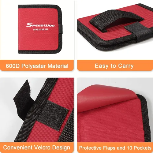 Miniatura 2 de SPEEDWOX Bolsa Organizadora de Herramientas de Llave de 10 Bolsillos, Bolsa de Almacenamiento de Herramientas para Mini Llaves, SAE 5/32-7/16
