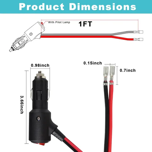 Miniatura 3 de SPARKING Enchufe de Encendedor de Cigarrillos con Fusible de 12V con Interruptor – 6 pies 16AWG con Fusible 15 amperios Enchufe Macho de Repuesto