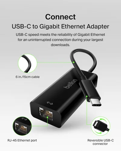 Miniatura 2 de Belkin Adaptador USB-C a Ethernet, puerto Ethernet Gigabit compatible con MacBook Pro y Dell XPS de 13 pulgadas, paquete de 6