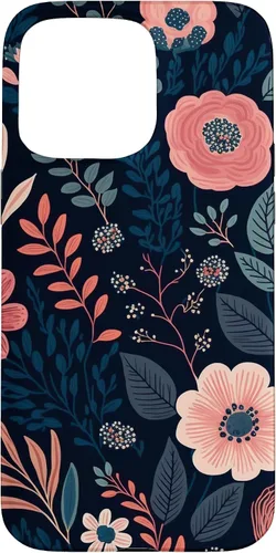 Miniatura 30 de Boho Navy Blue and Pink Floral Botanical Pattern Flower Art Case for iPhone 17
