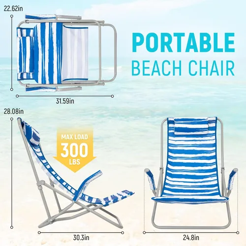 Miniatura 2 de #WEJOY Silla de playa de respaldo alto para adultos, sillas de playa resistentes para adultos con reposacabezas, silla portátil ligera para acampar
