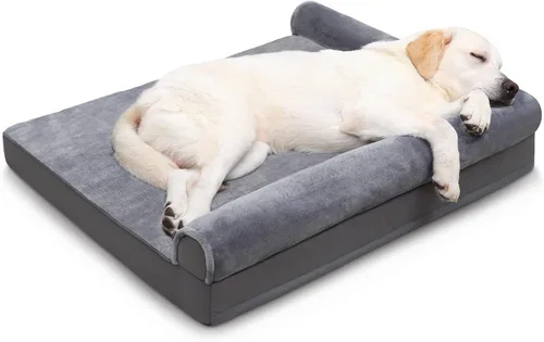 Miniatura 7 de KSIIA Cama ortopédica para perros, cama impermeable para perros con espuma para huevos y parte inferior antideslizante, 30 x 20 pulgadas, gris