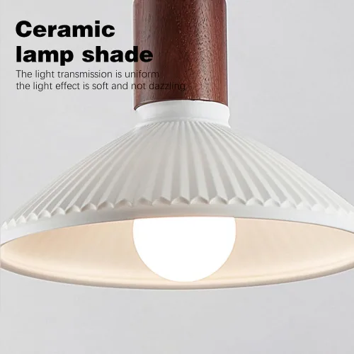 Miniatura 4 de White Ceramic Lampshade Pendant Light Height Adjustable Hanging Light Fixture Modern Vintage Wood Pendant Lamp for Kitchen Island Dining Room