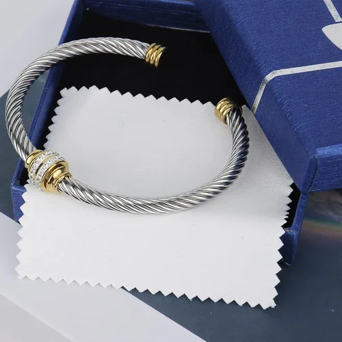 Miniatura 5 de Tiyad Pulsera de cable de acero inoxidable vintage con alambre trenzado compuesto abierto, pulsera ajustable para mujeres y hombres, niñas