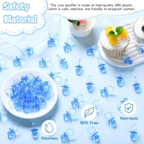 Miniatura 4 de 50 mini chupones para juegos de baby shower para niños, lindos chupetes de 1.25 pulgadas, chupete acrílico a granel para dispersión de mesa de Azul