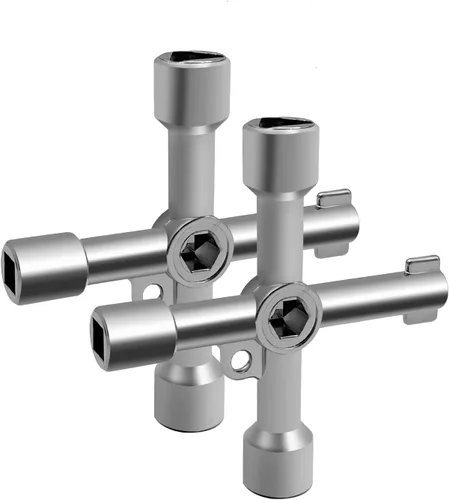 Miniatura 7 de Llave multifuncional de 4 vías, llave cruzada universal 4 en 1, llave cuadrada triangular de acero inoxidable para medidor de agua y gas, válvula
