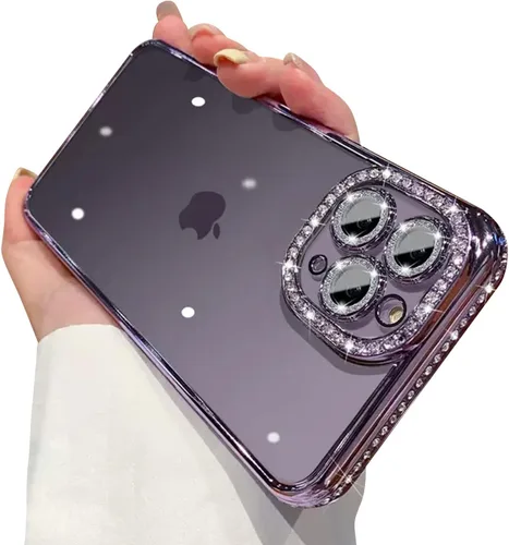 Miniatura 36 de Funda compatible con iPhone 11 Pro Max con protector de lente de cámara de diamante con purpurina, bonita funda de cristal transparente a prueba