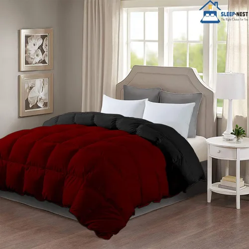 Miniatura 2 de Edredón reversible alternativo para todas las estaciones (negro y borgoña) tamaño California King 102 x 96 pulgadas, 1 edredón con pestañas
