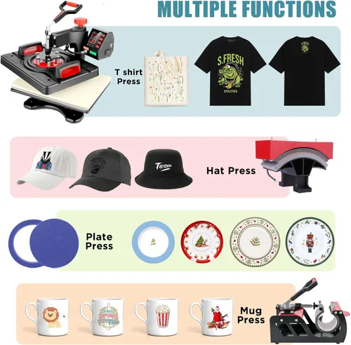 Miniatura 2 de Prensa de calor profesional, máquina de prensa de calor 5 en 1 para camisetas, máquina de prensa de camisas de 15 x 12 pulgadas, máquina