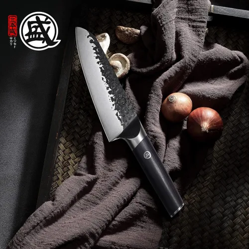 Miniatura 7 de MITSUMOTO SAKARI - Cuchillo japonés Santoku de 7 pulgadas, acero SKD-11 Wide 2mm Santoku blade for slicing, dicing and mincing, 3-layer SKD-11
