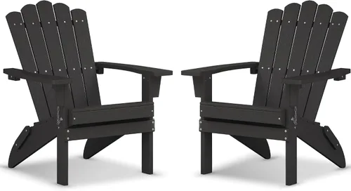 Juego de 2 sillas Adirondack plegables de HDPE, sillas de patio resistentes a la intemperie con reposabrazos anchos y respaldo alto, silla para Negro