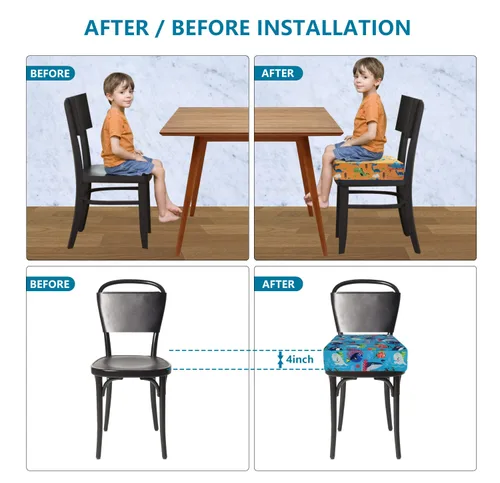 Miniatura 5 de Asiento elevador para niños pequeños para mesa de comedor, correas dobles más seguras lavables de 4 pulgadas, base antideslizante, asiento elevador