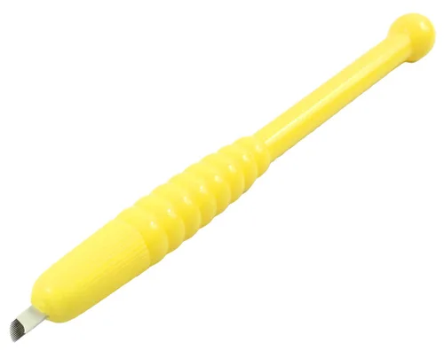 Miniatura 4 de Xiaoyu 5PCS Desechable Manual Microblading Pen Cejas Tatuaje Pluma Hoja para Maquillaje Semi-Permanente, Agujas F12, Amarillo