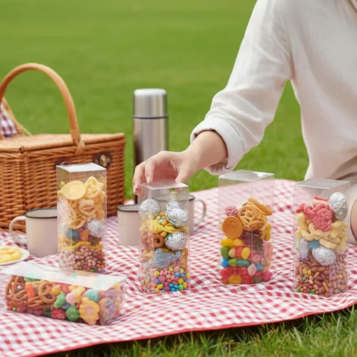 Miniatura 7 de Peohud 80 cajas transparentes para regalos, 2 cajas transparentes de 2 x 2 x 6 pulgadas, cajas de embalaje de plástico con chocolate macarrón