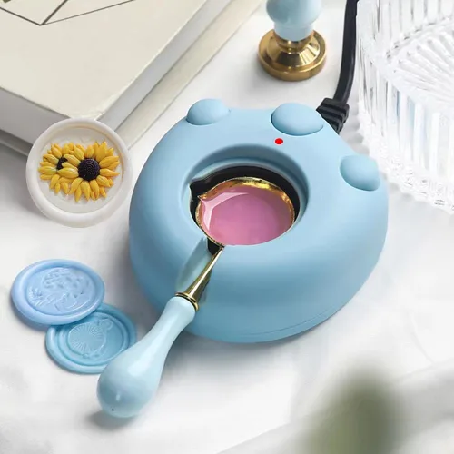 Miniatura 2 de Calentador eléctrico de sellos de cera, calentador de sello eléctrico azul para derretir cera, perlas con cuchara, agitar para hacer manualidades