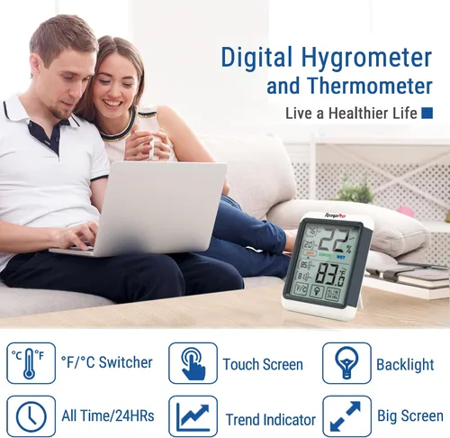 Miniatura 2 de ThermoPro TP55 - Higrómetro digital de interior, termómetro de 4 pulgadas con pantalla táctil y retroiluminación, termómetro de habitación / medidor
