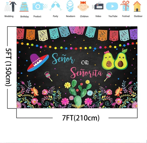Miniatura 3 de Avezano Fondo para fiesta de revelación de género Señor o Señorita niño o niña, baby shower, fiesta, fotografía, fondo de aguacate mexicano para él