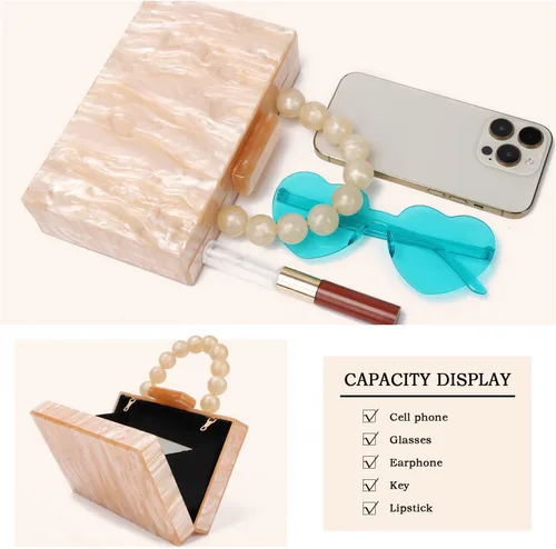 Miniatura 4 de KUANG! Bolso de mano de acrílico para mujer, bolso de noche, bolso cruzado con cadena de perlas para banquetes y fiestas