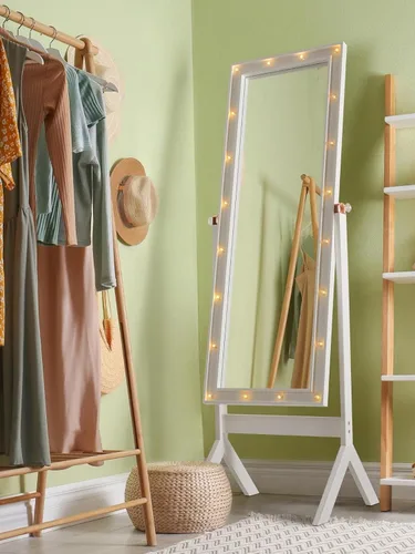 LUXFURNI Espejo de Cuerpo Entero con Soporte, de Cuerpo Completo para Dormitorio, Cheval de Piso con Luces, Independiente