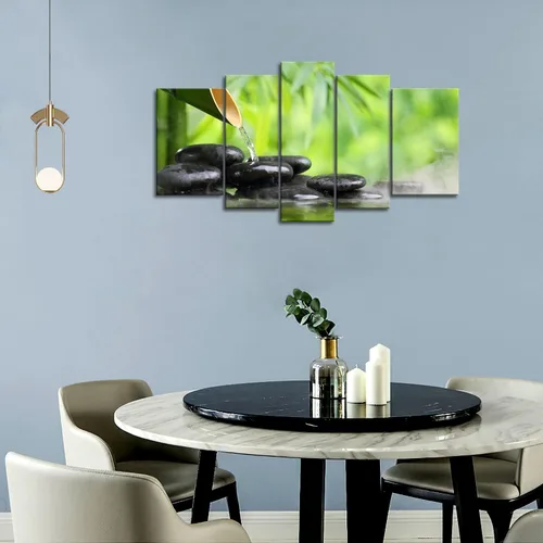 Miniatura 6 de Arte de pared Zen de 5 paneles verde spa bodegón con pintura de bambú la imagen impresión en lienzo imágenes botánicas para decoración del hogar
