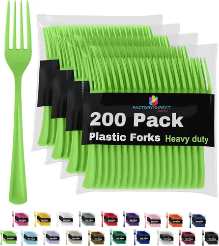 Miniatura 24 de Party Solids Tenedores de plástico rosa, 200 piezas, tenedores rosa, utensilios desechables, juego de cubiertos de plástico resistente