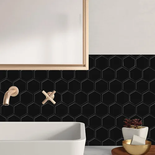 Miniatura 3 de Azulejos hexagonales negros para despegar y pegar, 12 x 12 pulgadas, adhesivo 3D autoadhesivo para pared de cocina y baño (10 hojas)