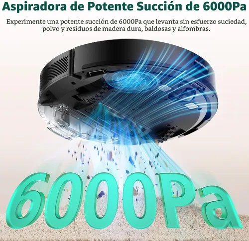 Miniatura 3 de Tikom Robot Aspirador y Fregona, Aspiradora Robótica de 6000 Pa con Base de Vaciado Automático, Capacidad de 90 Días, Navegación LiDAR, Mapeo