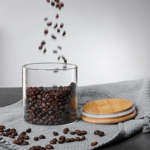Miniatura 8 de MOLFUJ Contenedor de almacenamiento de vidrio de 18.6 fl oz / 18 onzas líquidas con tapa de madera, organizador decorativo transparente apilable