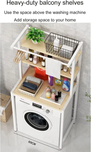 Miniatura 3 de Estante de almacenamiento sobre la lavadora y secadora, organizador de ahorro de espacio en el baño con barra para colgar ropa, toallero