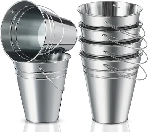 Miniatura 10 de Sadnyy Paquete de 6 cubos pequeños de metal negro galvanizado con asa de 5 pulgadas, mini cubos de metal 2026 para fiesta de graduación 2026, centro