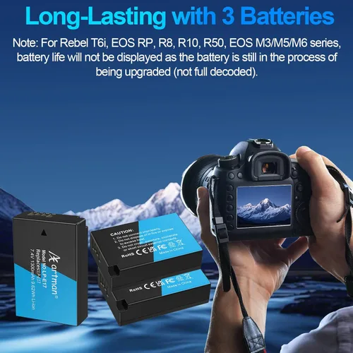 Miniatura 7 de Artman LP-E17 - Paquete de 3 baterías de 1300 mAh y cargador LCD de 3 ranuras para Canon EOS R50 R8 R10 RP R100, Rebel T8i T7i T6i T6s SL2 SL3, EOS