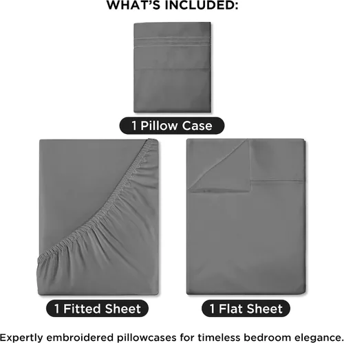 Miniatura 7 de ROYALE LINENS Juego de sábanas de 3 piezas, Twin XL - Ropa de cama de microfibra cepillada suave de 1800 hilos - 1 sábana bajera y 1 sábana Gris