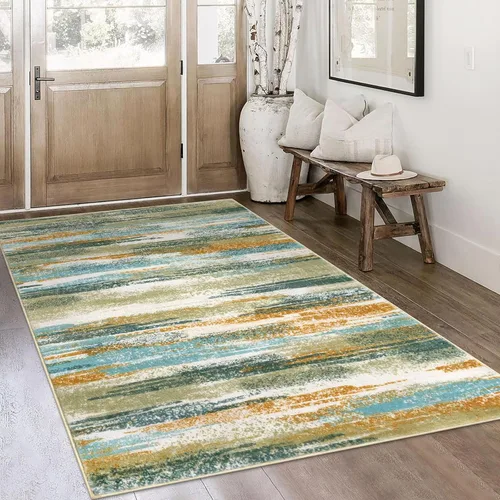 Miniatura 99 de Lansny Alfombra moderna abstracta de 2 x 5 pies, color negro, gris, blanco, lavable, alfombra de entrada para cocina, alfombra antideslizante suave
