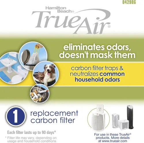Miniatura 7 de Hamilton Beach TrueAir Filtro de carbono de repuesto para eliminadores de olores, hogar común, basura, mascotas, humo y baño, 1 paquete (04290G)