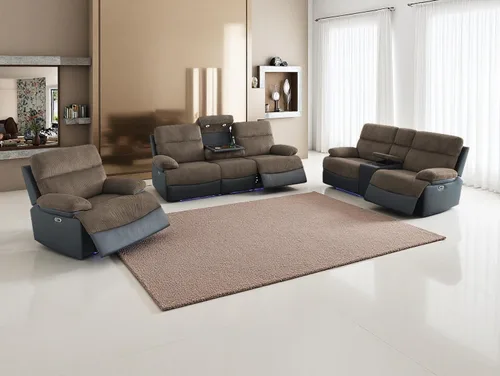 Miniatura 11 de Juego de sofá reclinable eléctrico, seccional de cuero transpirable beige, juego de muebles de sala de estar, 2 piezas, sofá reclinable eléctrico