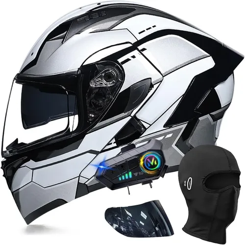 Miniatura 19 de Cascos modulares de motocicleta con Bluetooth, aprobados por DOT, casco de motocicleta de cara completa abatible con doble visera, con altavoces