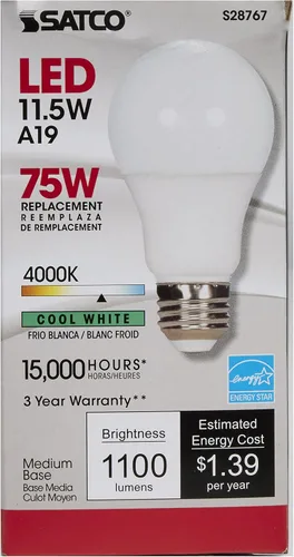 Miniatura 2 de Satco S28767 - Bombilla mediana con acabado blanco, 4.38 pulgadas
