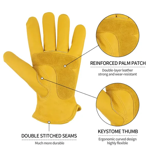 Miniatura 4 de Guantes de trabajo de cuero KKOYING, guantes de cuero cálidos de invierno para hombres y mujeres, guantes de jardinería con resistencia a