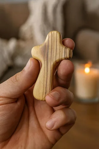 Miniatura 2 de Cruz de sujeción de madera de olivo de Zuluf de 6.35 cm, para palma, católica, cristiana, regalo certificado de Tierra Santa, Belén