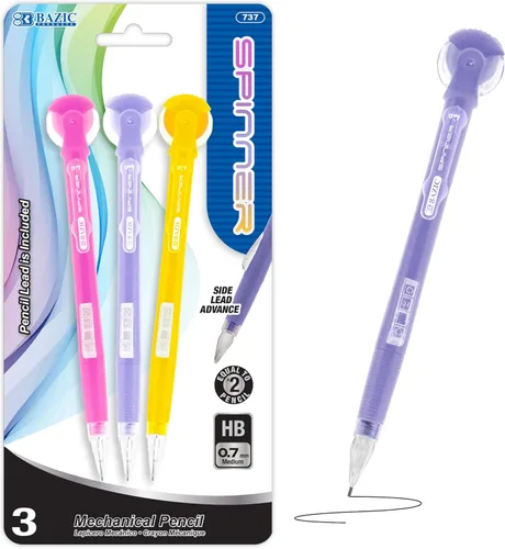 BAZIC PRODUCTS Lápices mecánicos de 0.028 in, plomo HB, 3 unidades, para pruebas de oficina escolar