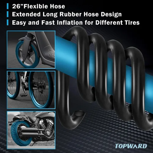 Miniatura 4 de Topward Bomba de neumáticos de bicicleta portátil, bomba de aire de mano para pelotas de ejercicio de bicicleta, inflables, se adapta a válvulas
